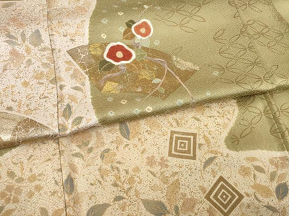 平和屋着物●訪問着 作家物 刺繍 地紙花文 金彩 正絹 逸品 AABB3803ck