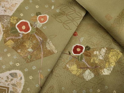 平和屋着物●訪問着 作家物 刺繍 地紙花文 金彩 正絹 逸品 AABB3803ck