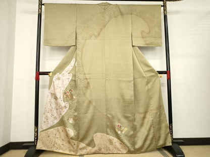 平和屋着物●訪問着 作家物 刺繍 地紙花文 金彩 正絹 逸品 AABB3803ck