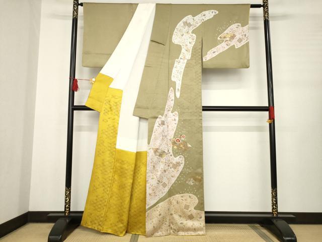 平和屋着物●訪問着 作家物 刺繍 地紙花文 金彩 正絹 逸品 AABB3803ck
