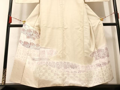平和屋着物●訪問着 紬地 型染め 草花文 金彩 正絹 逸品 AABB2967ph