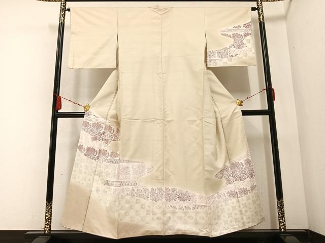 平和屋着物●訪問着 紬地 型染め 草花文 金彩 正絹 逸品 AABB2967ph