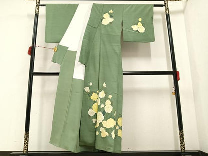 平和屋着物●訪問着 作家物 紬地 枝花文 正絹 逸品 AABB3635ph