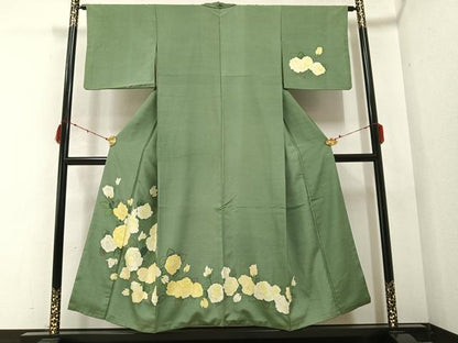 平和屋着物●訪問着 作家物 紬地 枝花文 正絹 逸品 AABB3635ph