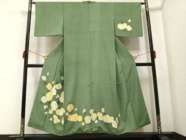 平和屋着物●訪問着 作家物 紬地 枝花文 正絹 逸品 AABB3635ph