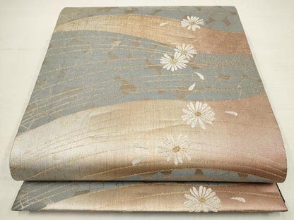 平和屋着物▼六通柄袋帯　霞花文　黒地　金糸　正絹　逸品　AABB1046wj