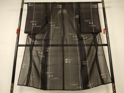 平和屋着物＊夏物 小紋 紗 幾何学文様 正絹 逸品 AABB2538jd