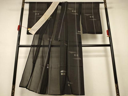 平和屋着物＊夏物 小紋 紗 幾何学文様 正絹 逸品 AABB2538jd
