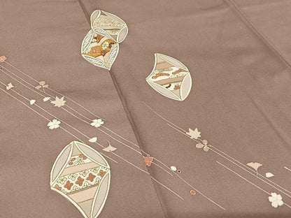 平和屋着物●訪問着　駒刺繍　草花文　金彩　正絹　逸品　AABB0141zg