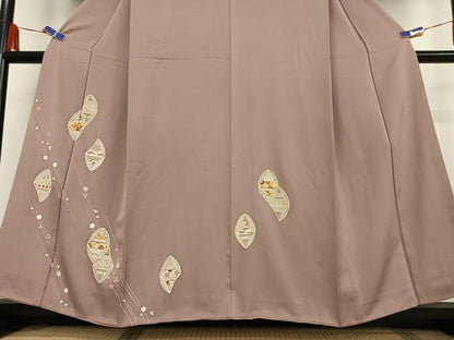 平和屋着物●訪問着　駒刺繍　草花文　金彩　正絹　逸品　AABB0141zg