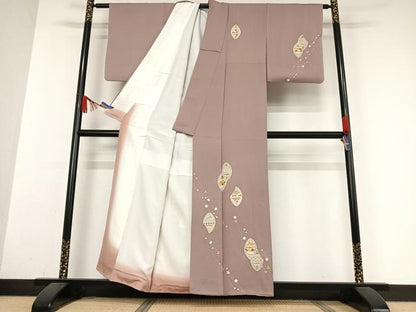 平和屋着物●訪問着　駒刺繍　草花文　金彩　正絹　逸品　AABB0141zg