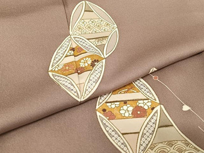 平和屋着物●訪問着　駒刺繍　草花文　金彩　正絹　逸品　AABB0141zg