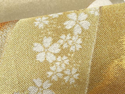 平和屋着物●綴れ　六通柄袋帯　立波舞桜文　金銀糸　正絹　逸品　CAAX9410yk