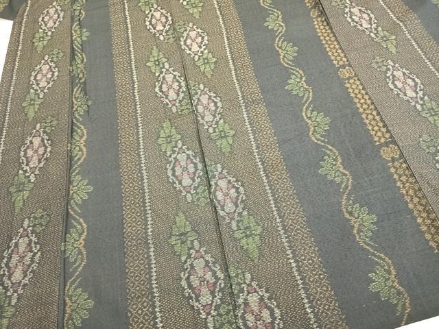 平和屋着物▽お召 単衣 吉祥花間道 正絹 逸品 AABB2143fy