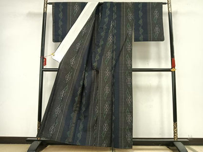 平和屋着物▽お召 単衣 吉祥花間道 正絹 逸品 AABB2143fy
