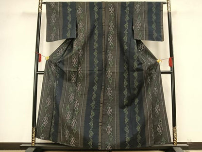 平和屋着物▽お召 単衣 吉祥花間道 正絹 逸品 AABB2143fy