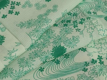 平和屋着物＊夏物 小紋 絽 流水草花文 洗える着物 未使用 AABB0595st