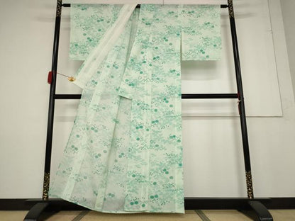 平和屋着物＊夏物 小紋 絽 流水草花文 洗える着物 未使用 AABB0595st