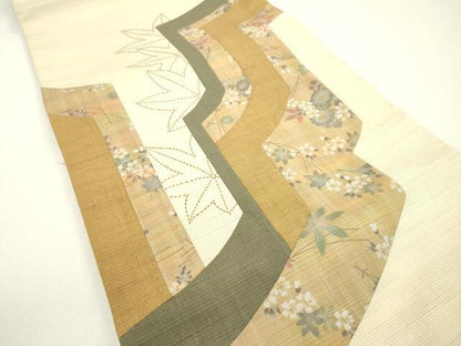 平和屋着物◎太鼓柄　京袋帯　切嵌　刺し子　草花　正絹　逸品　DAAW3684fe