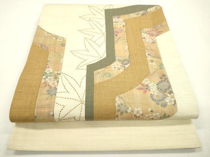 平和屋着物◎太鼓柄　京袋帯　切嵌　刺し子　草花　正絹　逸品　DAAW3684fe