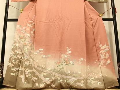 平和屋着物●訪問着　友禅　駒刺繍　松竹梅　暈し染め　金彩　正絹　逸品　AABB3653ph