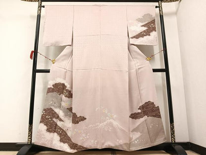 平和屋着物●訪問着　絞り　刺繍　草花文　金彩　正絹　逸品　未使用　AABB3642ph
