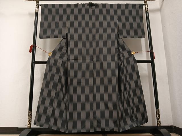 平和屋着物●お召 変わり間道 黒地 正絹 逸品 AABB3647ph