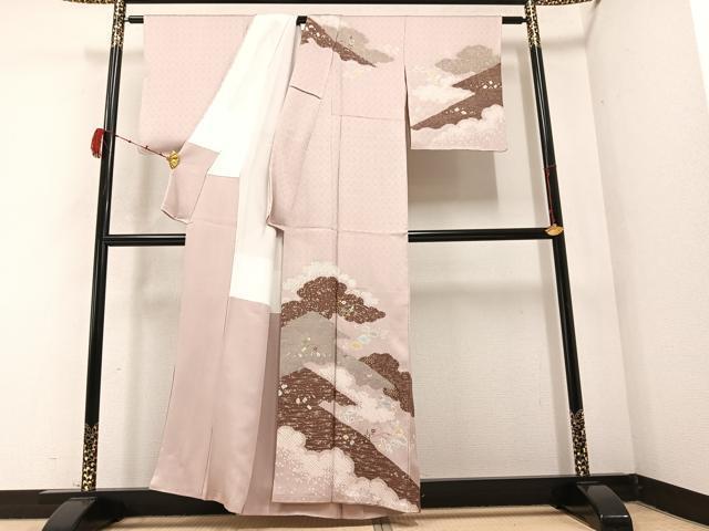 平和屋着物●訪問着　絞り　刺繍　草花文　金彩　正絹　逸品　未使用　AABB3642ph