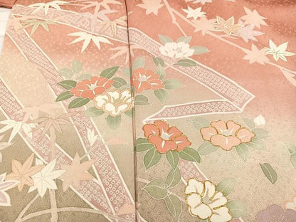 平和屋着物●訪問着　友禅　駒刺繍　松竹梅　暈し染め　金彩　正絹　逸品　AABB3653ph