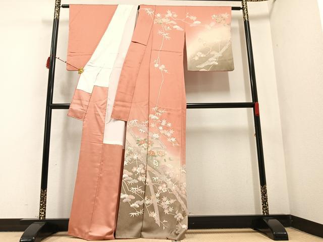 平和屋着物●訪問着　友禅　駒刺繍　松竹梅　暈し染め　金彩　正絹　逸品　AABB3653ph