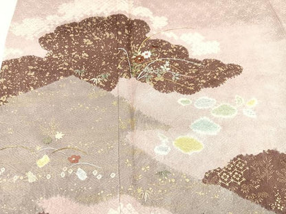 平和屋着物●訪問着　絞り　刺繍　草花文　金彩　正絹　逸品　未使用　AABB3642ph