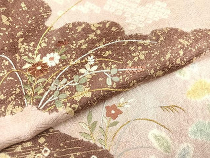 平和屋着物●訪問着　絞り　刺繍　草花文　金彩　正絹　逸品　未使用　AABB3642ph