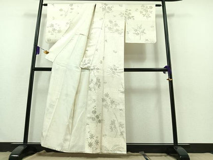 平和屋着物▽上質な小紋 単衣 花鳥文 蝶 金銀彩 正絹 逸品 AABB3589jh