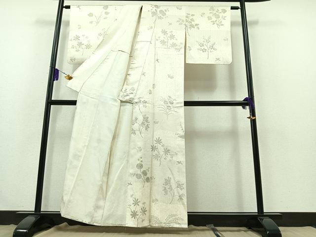 平和屋着物▽上質な小紋 単衣 花鳥文 蝶 金銀彩 正絹 逸品 AABB3589jh