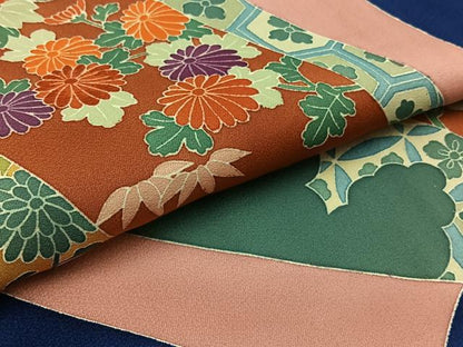 平和屋着物▽訪問着 単衣 刺繍 短冊吉祥花文 反端付き 正絹 逸品 AABB3583jh