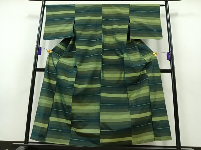 平和屋着物▽上質な紬 単衣 横段文 正絹 逸品 AABB3599jh