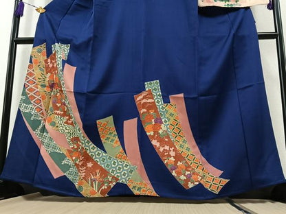 平和屋着物▽訪問着 単衣 刺繍 短冊吉祥花文 反端付き 正絹 逸品 AABB3583jh