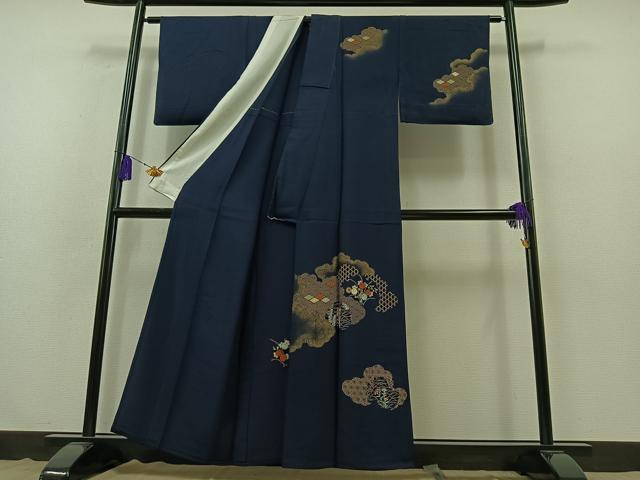 平和屋着物▽訪問着 単衣 中国三大刺繍 相良刺繍 吉祥花文 金彩 正絹 逸品 AABB3914jh