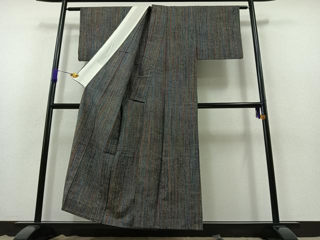 平和屋着物▽上質な紬 単衣 縞 正絹 逸品 AABB3920jh