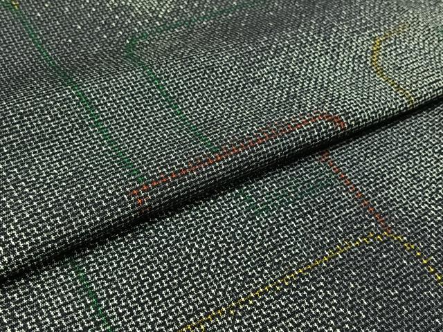 平和屋着物▽上質な紬　単衣　幾何学文　正絹　逸品　AABB3918jh