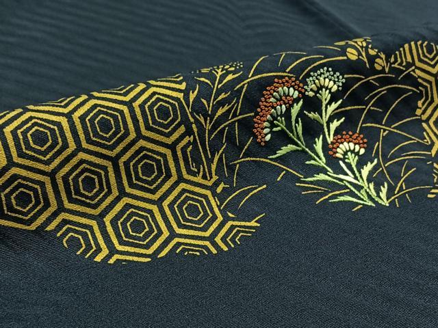 平和屋着物▽訪問着 単衣 中国三大刺繍 相良刺繍 吉祥花文 金彩 正絹 逸品 AABB3914jh
