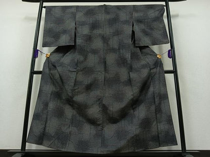 平和屋着物▽上質な紬　単衣　幾何学文　正絹　逸品　AABB3918jh