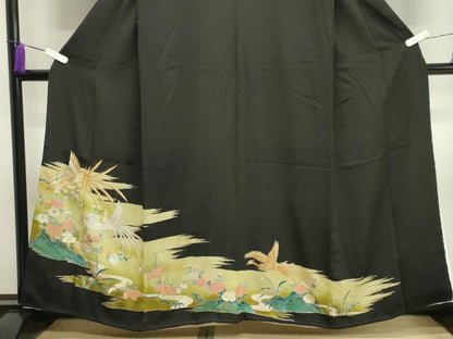 平和屋着物■豪華黒留袖 刺繍 鳳凰草花文 暈し染め 金彩 正絹 逸品 CAAY6537gh