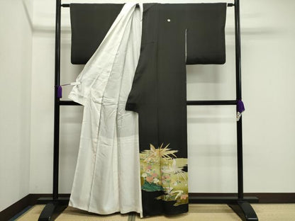 平和屋着物■豪華黒留袖 刺繍 鳳凰草花文 暈し染め 金彩 正絹 逸品 CAAY6537gh