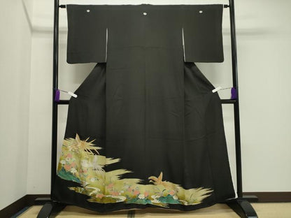 平和屋着物■豪華黒留袖 刺繍 鳳凰草花文 暈し染め 金彩 正絹 逸品 CAAY6537gh