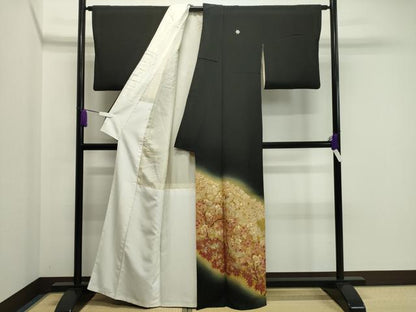 平和屋着物■豪華黒留袖　駒刺繍　楓文　暈し染め　金銀彩　正絹　逸品　CAAY6574gh