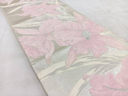 平和屋着物◎西陣　六通柄袋帯　唐織　カトレア　銀糸　正絹　逸品　BAAU9158yc