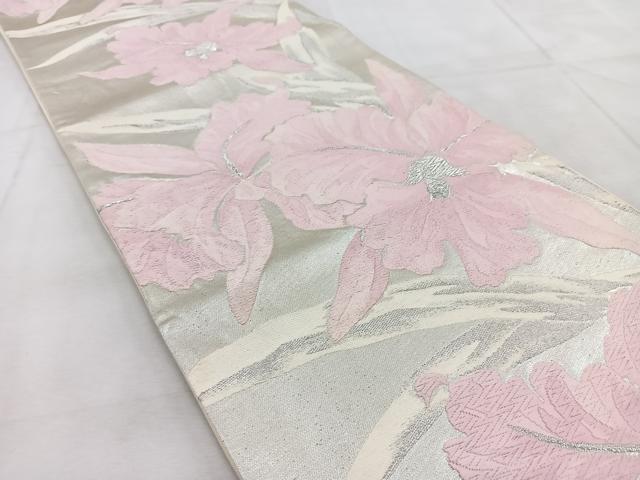 平和屋着物◎西陣　六通柄袋帯　唐織　カトレア　銀糸　正絹　逸品　BAAU9158yc
