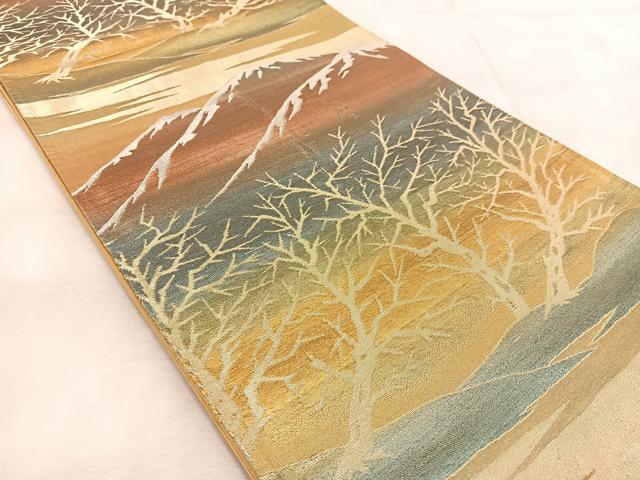 平和屋着物◎六通柄袋帯　遠山風景文　金銀糸　引箔　正絹　逸品　BAAU9195yc