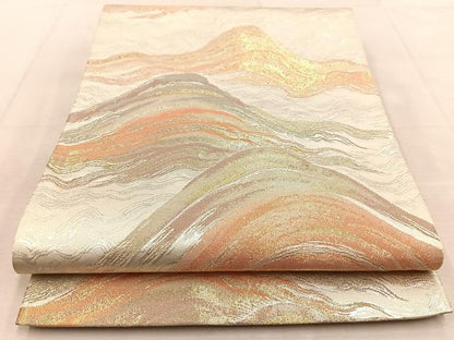 平和屋着物◎六通柄袋帯　重ね山文　金銀糸　正絹　逸品　BAAU9266yc